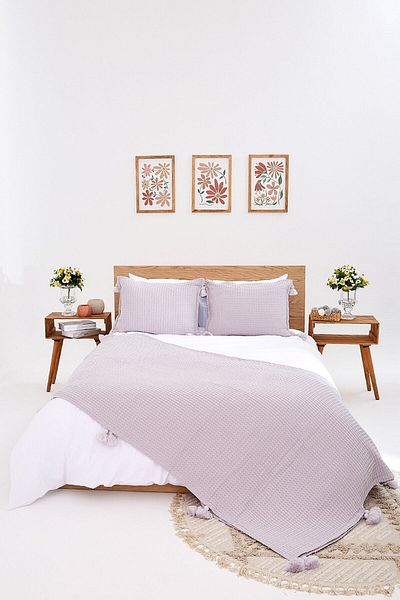 homewell تصميم خاص مصنوع يدويًا ومزين بشراشيب متعدد الأغراض ومجموعة غطاء وسادة ومفرش سرير مكونة من 3 قطع باللون الرمادي مارغريت