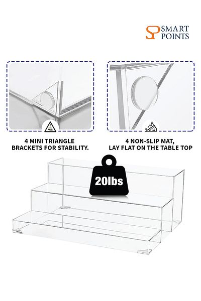 SMARTPOINTS 3-Tiers Assembled Back Bar Bottle Rack Display, Clear Acrylic Stand Riser 15x6x12 inches