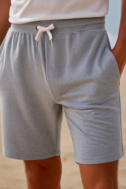Elemge Cotton Men's 2-Piece Casual Shorts Black Gray Side Pocket Lace-Up Regular Pipe Leg Daily Bermuda 2 Thread