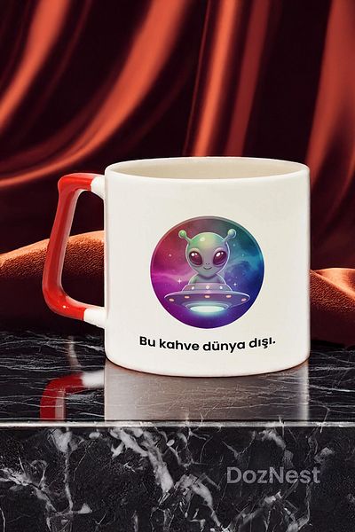 DozNest "Thats Coffee's Off-Planet." Written Red Handled Mug - Gift Coffee Glass Dza54