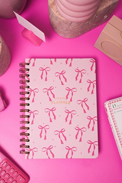 Matt Notebook A5 Spiralli Süresiz Planlayıcı Ajanda Motivasyon Sayfalı Pembe Fiyonk