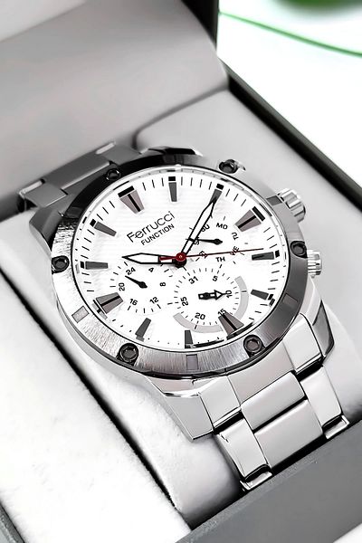 Ferrucci Function Men Wrist Watch Silver-White Steel Band 3Atm Water Resistant Sdfer093