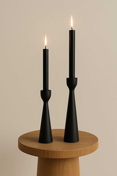 mebaconcept El Yapımı Siyah Ahşap Şamdan Seti (2'Lİ) – 20 Cm & 17.5 Cm – Rustik Dekoratif Mumluk