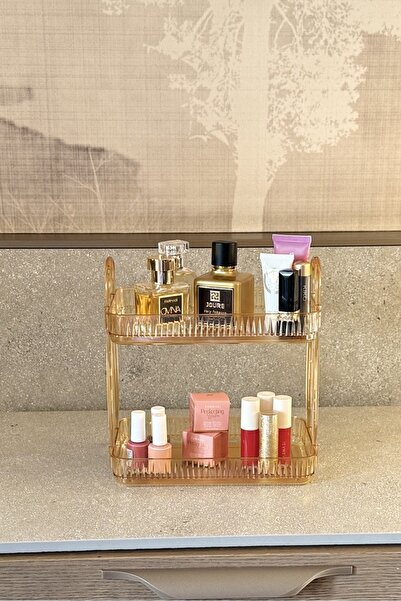 UNIQUE ME 2 Tier Makeup Organizer Cosmetic Accessory Organizer Bathroom Shelf Amber