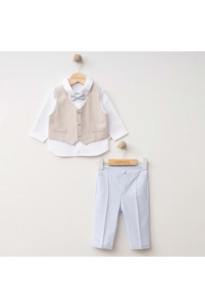 miomini Miomini Vest Long Sleeve Shirt Pants Suit Beige