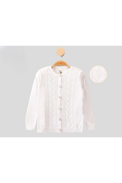 atabay Trico Patterned Girl Cardigan Ecru