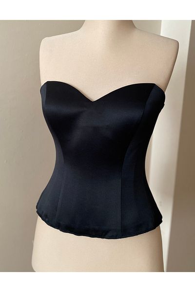 MODA Black Satin m Neck Corset with Drawstring -Ready Size