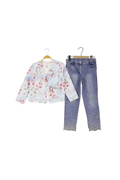 atabay Комплект от 3 части за момичета с флорално яке, син