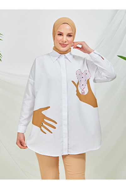 SAHRA BUTİK White Single Stone Ringed Tunic - Sahra Butik