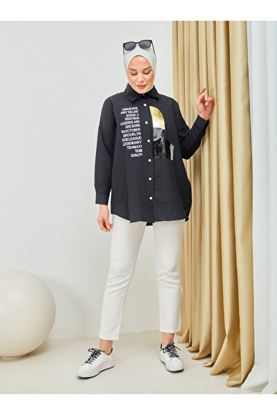 SAHRA BUTİK Black Embroidery and Stone Printed Tunic - Sahra Butik