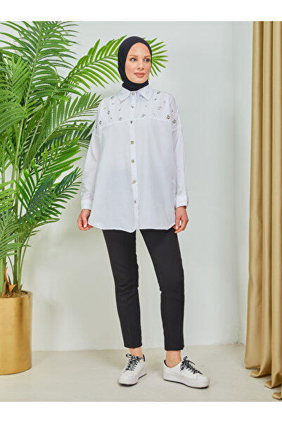 SAHRA BUTİK White Metal Ring Tunic - Sahra Butik