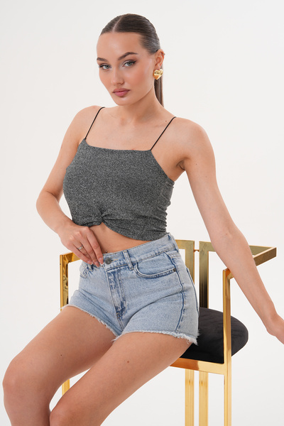 Eseclass KADIN KOT ŞORT YÜKSEK BEL PÜSKÜL DETAYLI