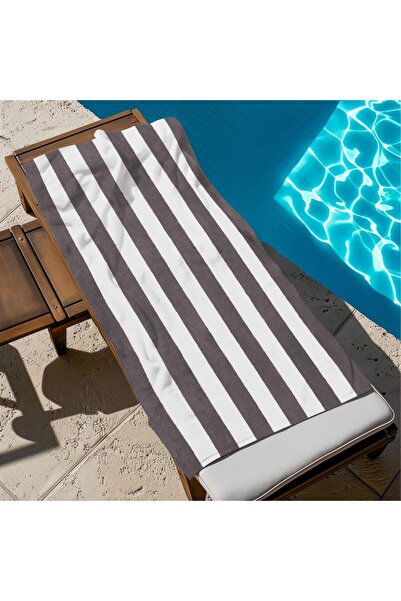 Piloji منشفة شاطئ مخططة باللون الأسود - منشفة شاطئ 75 × 150 سم