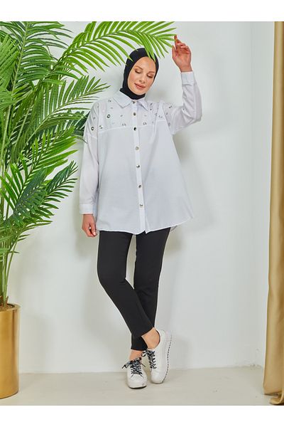 SAHRA BUTİK White Metal Ring Tunic - Sahra Butik