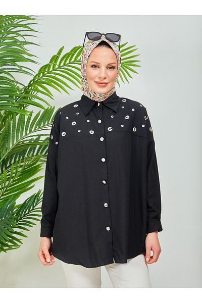 SAHRA BUTİK Black Metal Ring Tunic - Sahra Butik