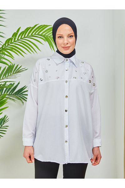 SAHRA BUTİK White Metal Ring Tunic - Sahra Butik