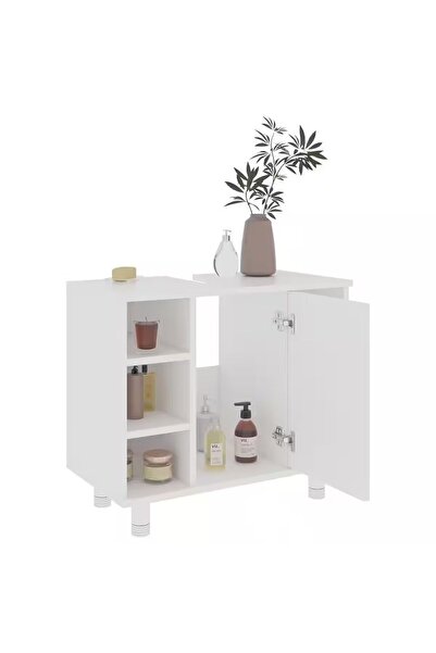 YURKUR MOBİLYA Banyo dolabı beyaz konifera 60x32x53,5 cm ahşap malzemeli banyo seti