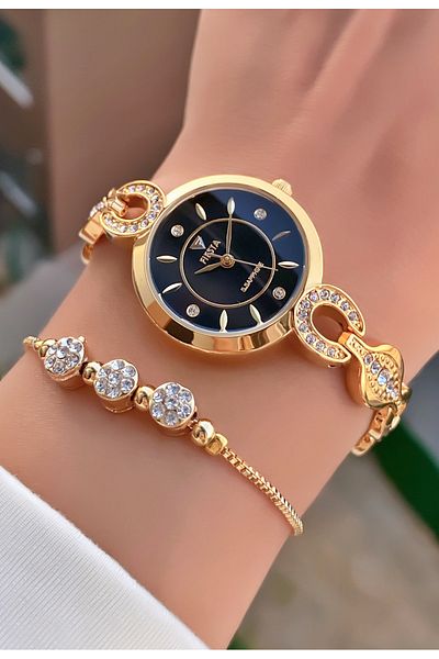 Fiesta Gold Yellow Women's Wristwatch and Bracelet Gift