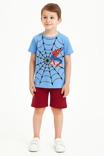 LİTTLE TORTOİSE Boys' Spiderman Printed T-Shirt and Shorts 2-Piece Set