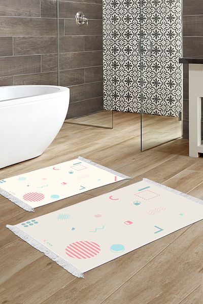 Alanur Home Αντιολισθητική βάση Djt Σετ τουαλέτας Trend Fringed Geometric E5015 Λευκό