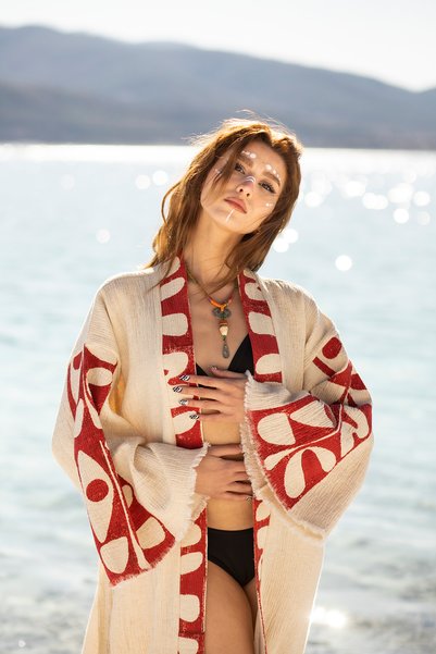 Mojo Summer Patara Kimono / Crinkle Linen Hand Print