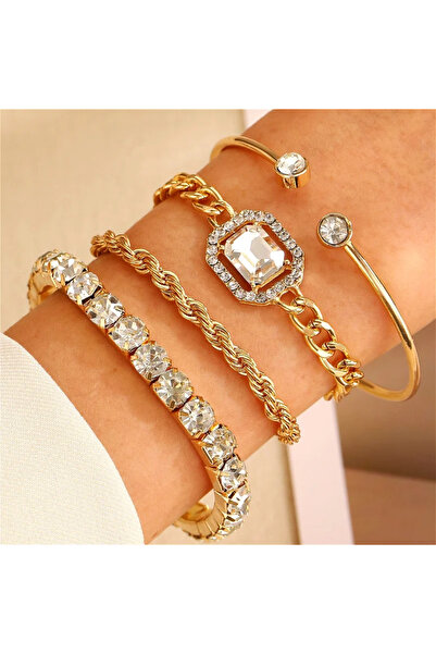 Girift Vintage Zadia 4 Pcs Crystal Stone Chain Bracelet-Bangle
