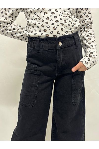 Ede Tekstil Black Jeans Pants for Girls with Elastic Waist