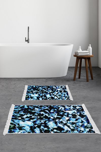 Alanur Home Αντιολισθητική βάση Djt Σετ τουαλέτας Star Cotton Fringe Geometric E5012 Blue