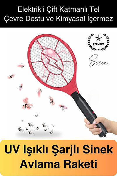 Svein Şarjlı Elektrikli Sivrisinek Öldürücü Sinek Raketi UV Işıklı Haşere Böc...