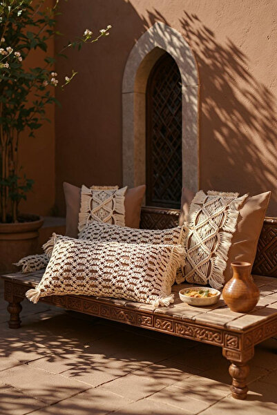 Zuviel Deco Handmade 45x45 Püsküllü Kare Makrome Kırlent