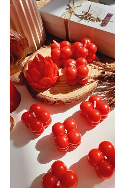 LALEZEN HOME Mini Kırmızı Bubble Mum 50 Adet Kına- Söz Nişan Hediyelik Mum