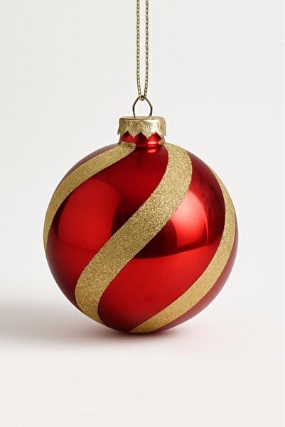 BeySüS Yılbaşı Çam Ağacı Süsü Parlak Özel Altın Çizgili Holiday Cici Top 8cm 3'lü