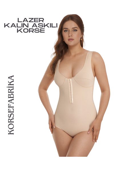 KORSEFABRİKA Thick Strap Laser Recovery Bodysuit with Snap Fasteners and Agrafes