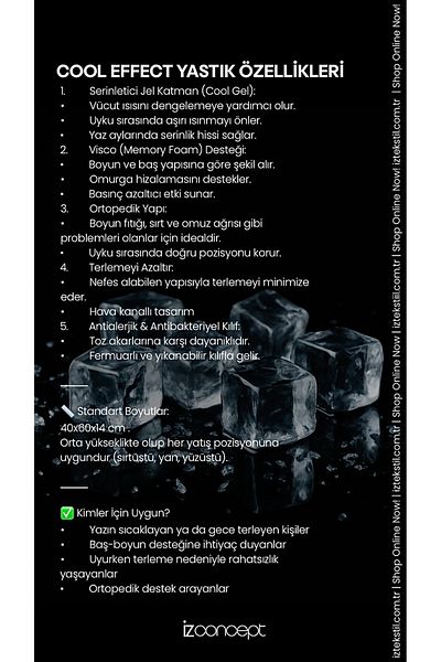 İzgi Concept Air Cool Cool Effect Cooling Gel Pillow |   Visco Memory Sponge |   Cool Gel Technology |   Orthopedic