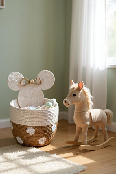 Zuviel Deco Handmade 25x20 Hasır Mickey Oyuncak Sepeti, Düzenleyici, Çok Amaç...