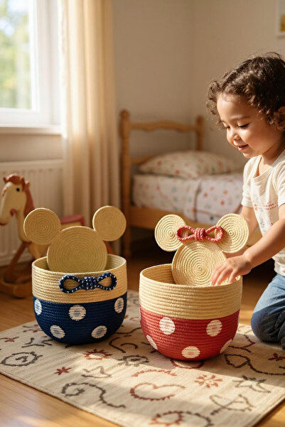 Zuviel Deco Handmade El Yapımı Mavi Mickey Oyuncak Sepeti, Düzenleyici, Çok A...