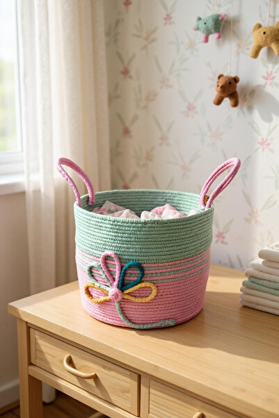 Zuviel Deco Handmade 28x25 el yapımı çiçekli oyuncak sepeti,çok amaçlı sepet,...