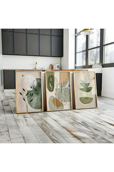 NT Handmade Natural Wood Framed Uv Printing Set of 3 Abstract Pattern Paintings – Modern & Stylish Wall Decor