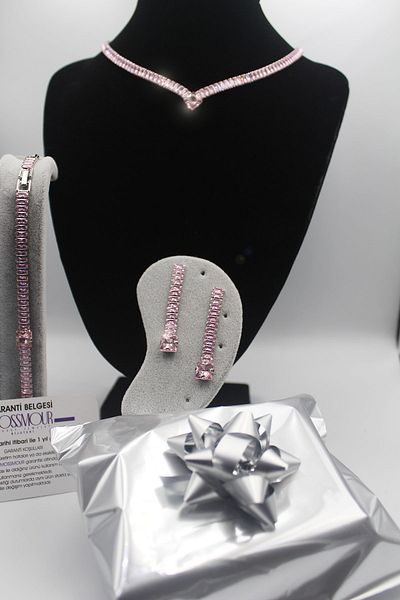 MOSSMOUR Pink Stone Waterway Zircon Necklace Bracelet Earrings Special Occasion Jewelry Set