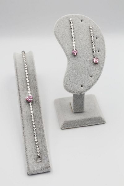 MOSSMOUR Pink Heart Stone Zircon Necklace Bracelet Earrings Special Occasion Wedding Engagement Gift Jewelry Set