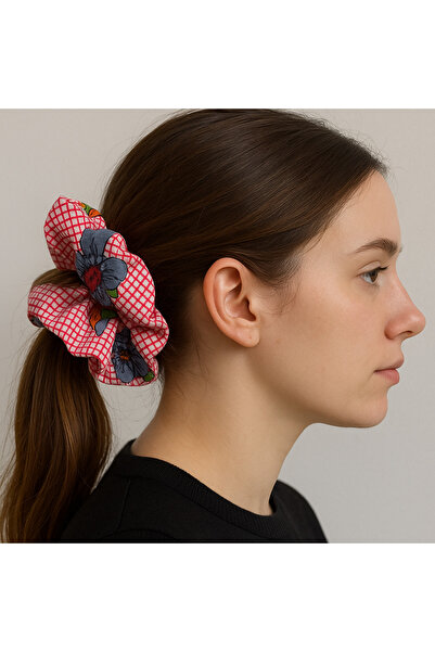 Melff Kadın Lastikli Pembe Desenli Simit Scrunchie Toka