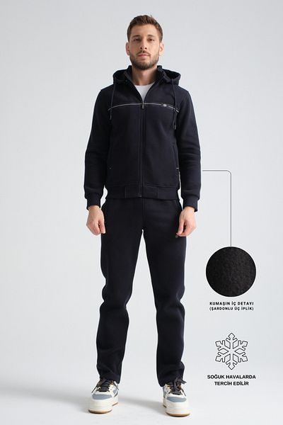 Shooter Ανδρικό σετ χειμερινής φόρμας Navy Blue με κουκούλα με τρεις κλωστές κανονική εφαρμογή