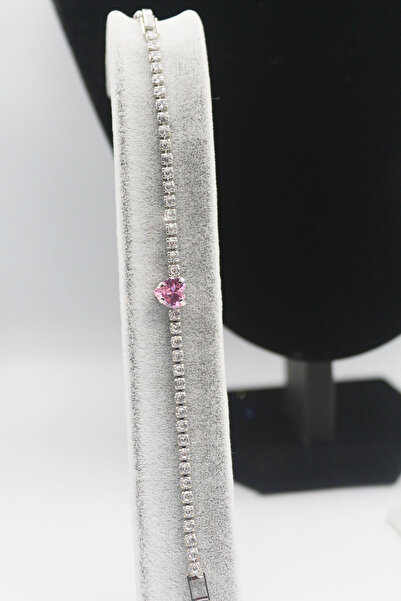 MOSSMOUR Pink Heart Stone Zircon Necklace Bracelet Earrings Special Occasion Wedding Engagement Gift Jewelry Set