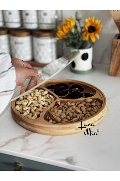 Luca Mia Bamboo Compartmented Snack Bowl with Lid Large Size