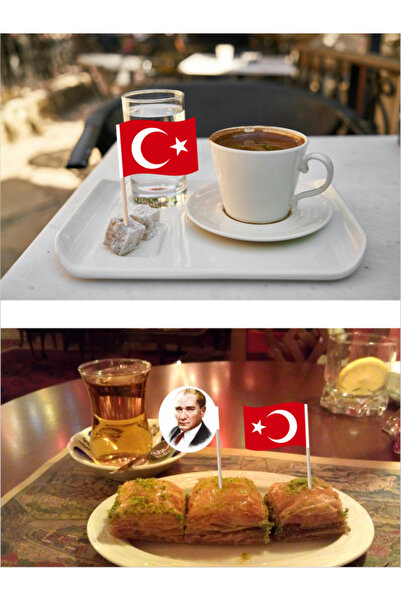 Home 10 cm, 50 adet - 25 Atatürk ve 25 Türk Bayrağı Modeli - Bayrak Kürdan
