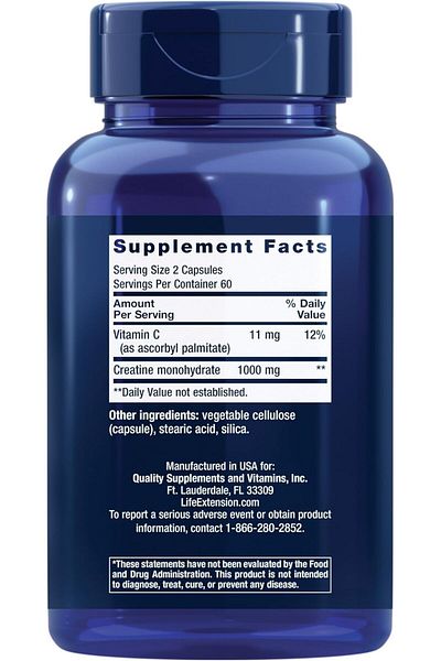 Life Extension Creatine Capsules Creatine Monohydrate And Vitamin C - 120 Capsules