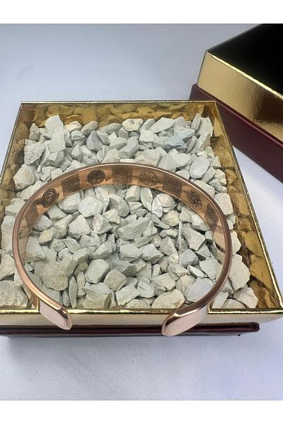 KAVELE Raw Pure Copper Felak, Nas, Ayetel Kursi, Solomon's Seal, Zeolite Sand Copper Bracelet with Ayetli Prayer