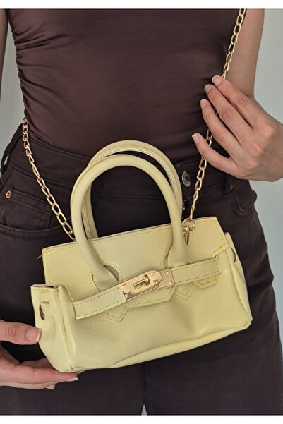 İzel Çakran Kilit Detaylı Tereyağı Sarısı Butter Yellow Mini El & Omuz Çantası