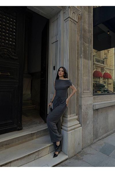 MODAMOR Gray One Shoulder Detail Fit Cut Double Suit-Bluez Pants