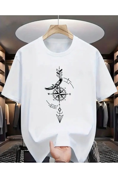 Panda Baskı Tekstil تيشيرت كبير الحجم بتصميم خاص مطبوع عليه نسر بوصلة